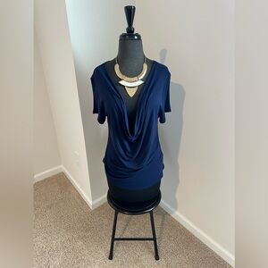 Navy Blue Cowl Neck Shirt - Medium